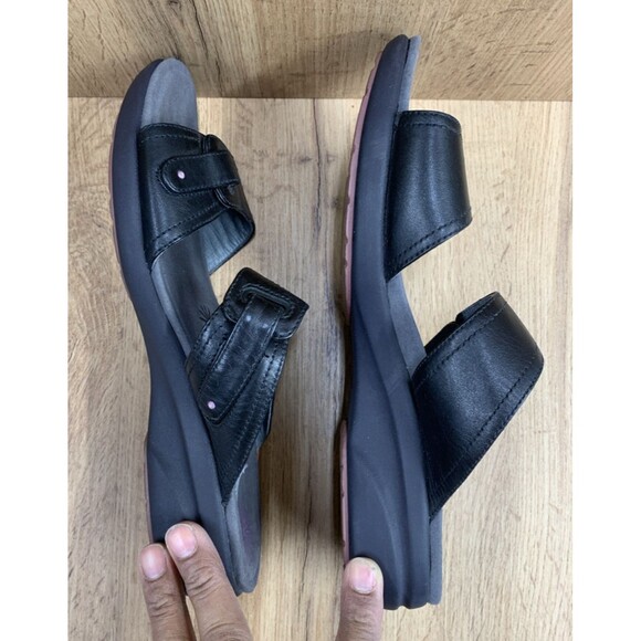 Dansko Leather Wedge Sandals Size 42 Euro 10.5 US Black Double Strap Adjustable - Picture 12 of 16